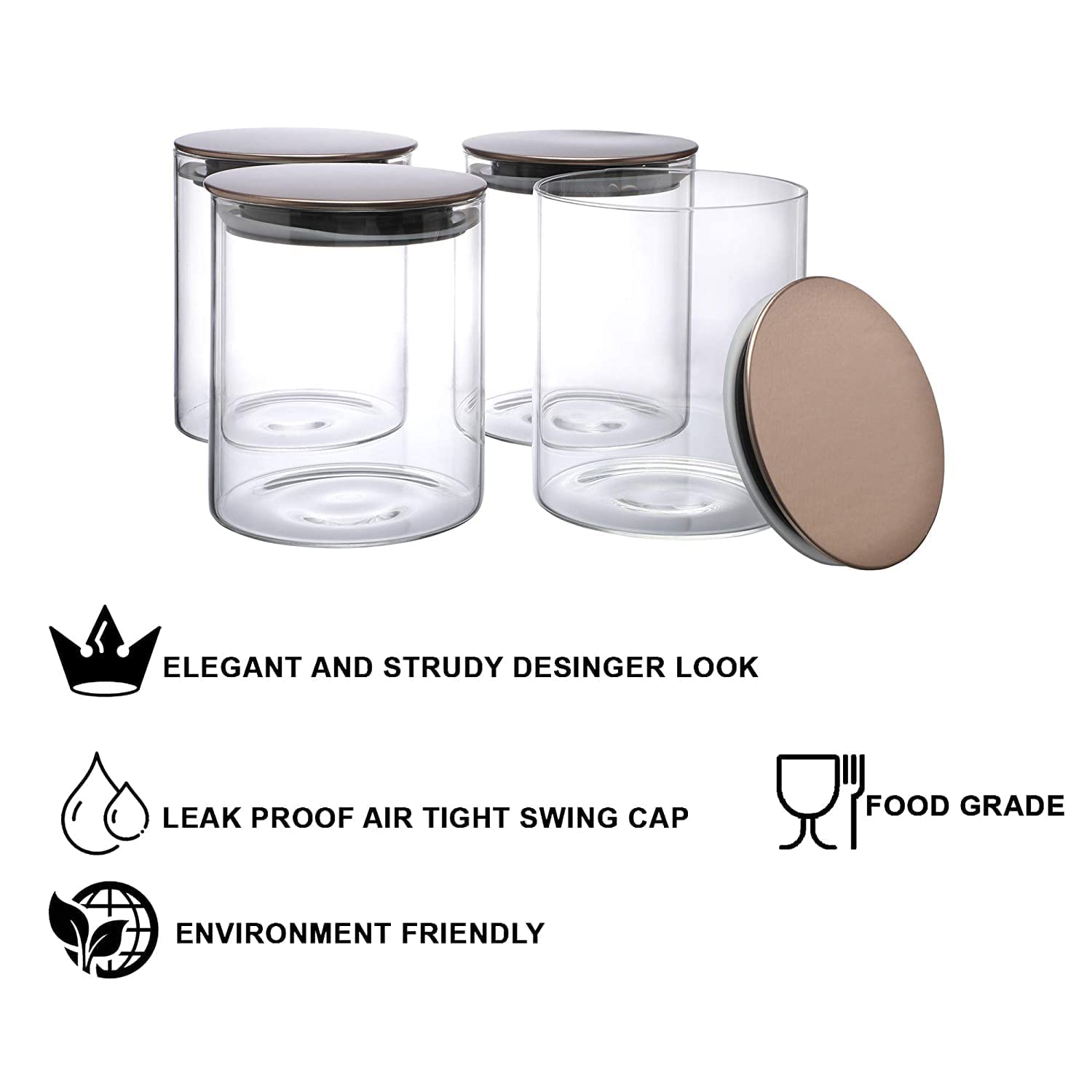 Cutting EDGE Borosilicate Round Glass Jar for Kitchen, Dry Fruits, Snacks, Storage with Metallic Lid with Silicone Sealant Ring Inside