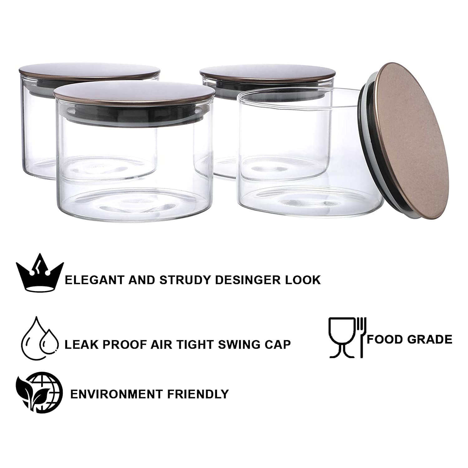 Cutting EDGE Borosilicate Round Glass Jar for Kitchen, Dry Fruits, Snacks, Storage with Metallic Lid with Silicone Sealant Ring Inside
