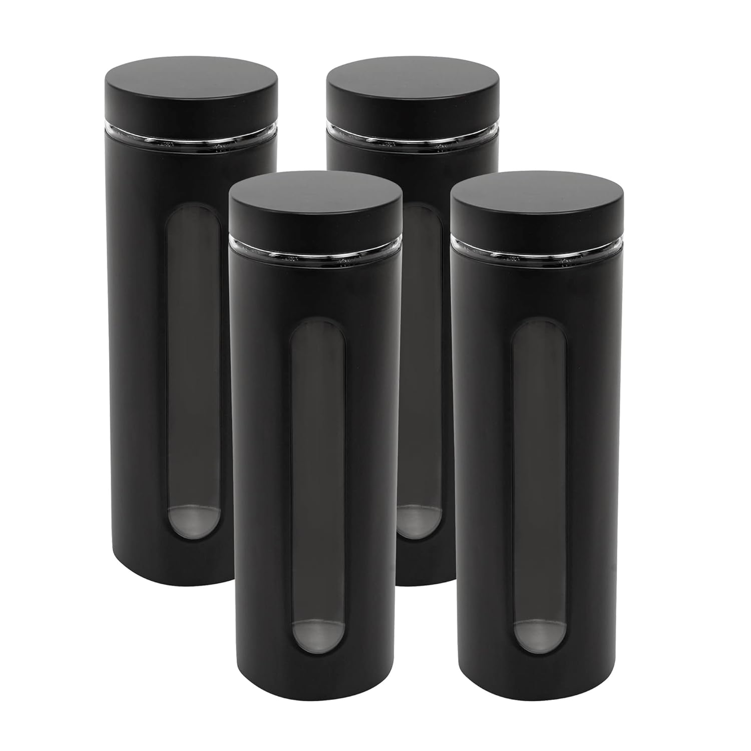 Cutting EDGE Oval Window - Powdered Black Finish Glass Jars for Dal,Dry Fruits,Spices and other Kitchen Storage
