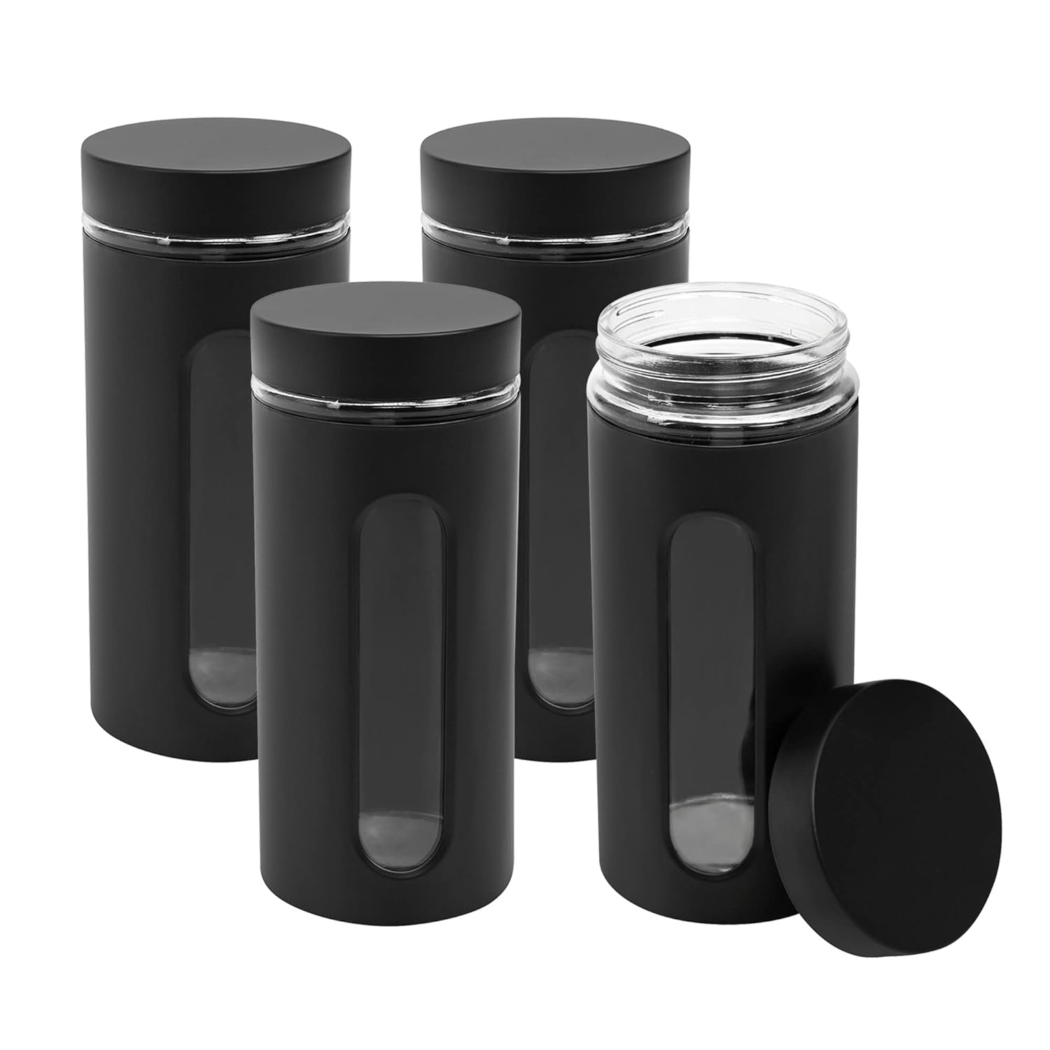 Cutting EDGE Oval Window - Powdered Black Finish Glass Jars for Dal,Dry Fruits,Spices and other Kitchen Storage