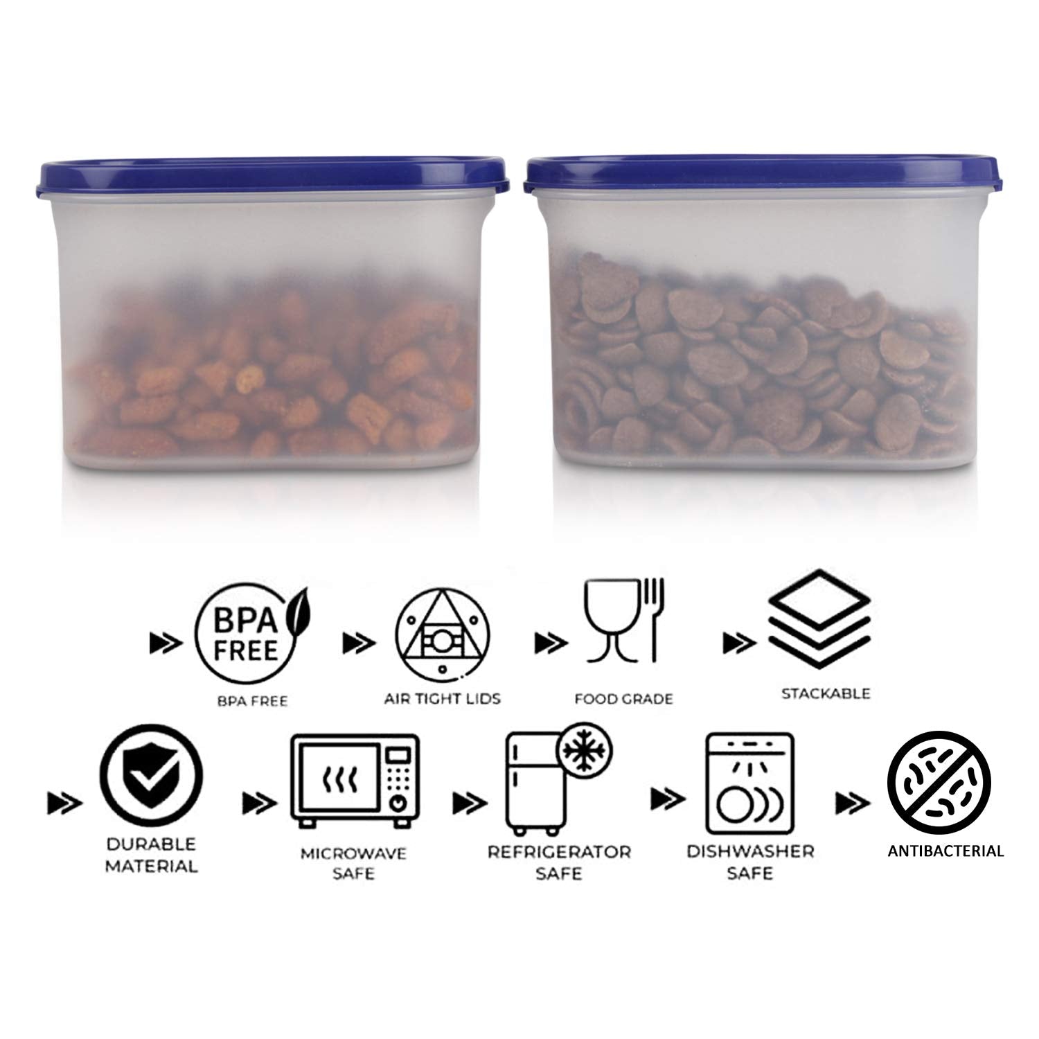 Cutting EDGE Anti Microbial Seal, Anti Bacterial Protection Storage Containers Set Oval, Modular Kitchen, for Flour, Cereals, Snacks, Stackable, BPA Free, Modular
