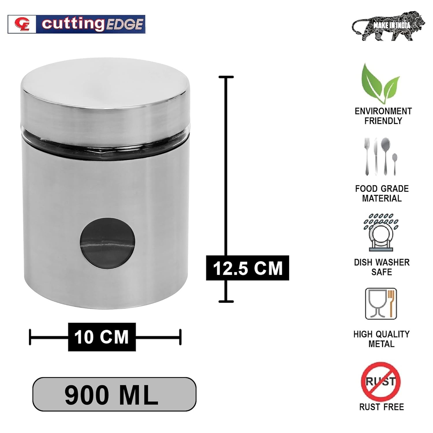 Cutting EDGE Drip Window - Steel Jacketed Glass Jars for Dal, Dry, Spices, Fruits, Kitchen Storage Container