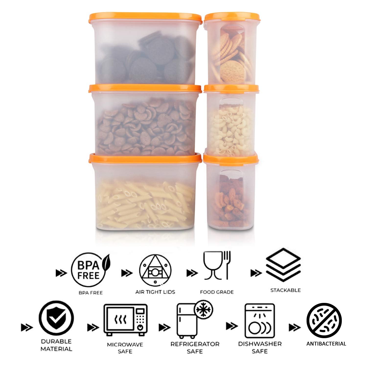 Cutting EDGE Anti Microbial Seal, Anti Bacterial Protection Storage Containers Set Oval, Modular Kitchen, for Flour, Cereals, Snacks, Stackable, BPA Free, Modular