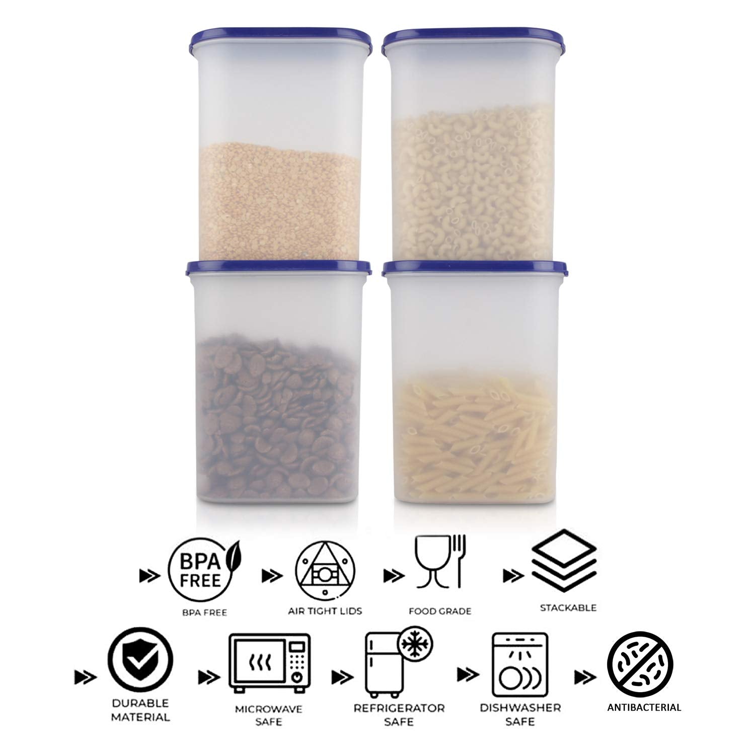 Cutting EDGE Anti Microbial Seal, Anti Bacterial Protection Storage Containers Set Oval, Modular Kitchen, for Flour, Cereals, Snacks, Stackable, BPA Free, Modular
