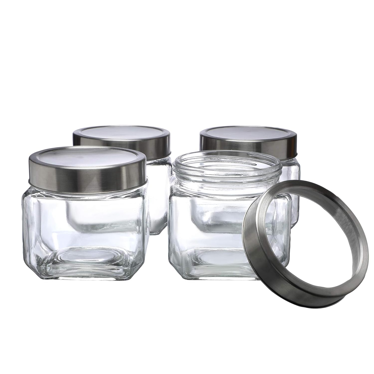 Cutting EDGE Glass Jar Transparent Barni for Kitchen, Aachar Pickle, Dal, Dry Fruits, Masala, Spices, Grocery, Grains Storage Container with Silver See-Through Cap