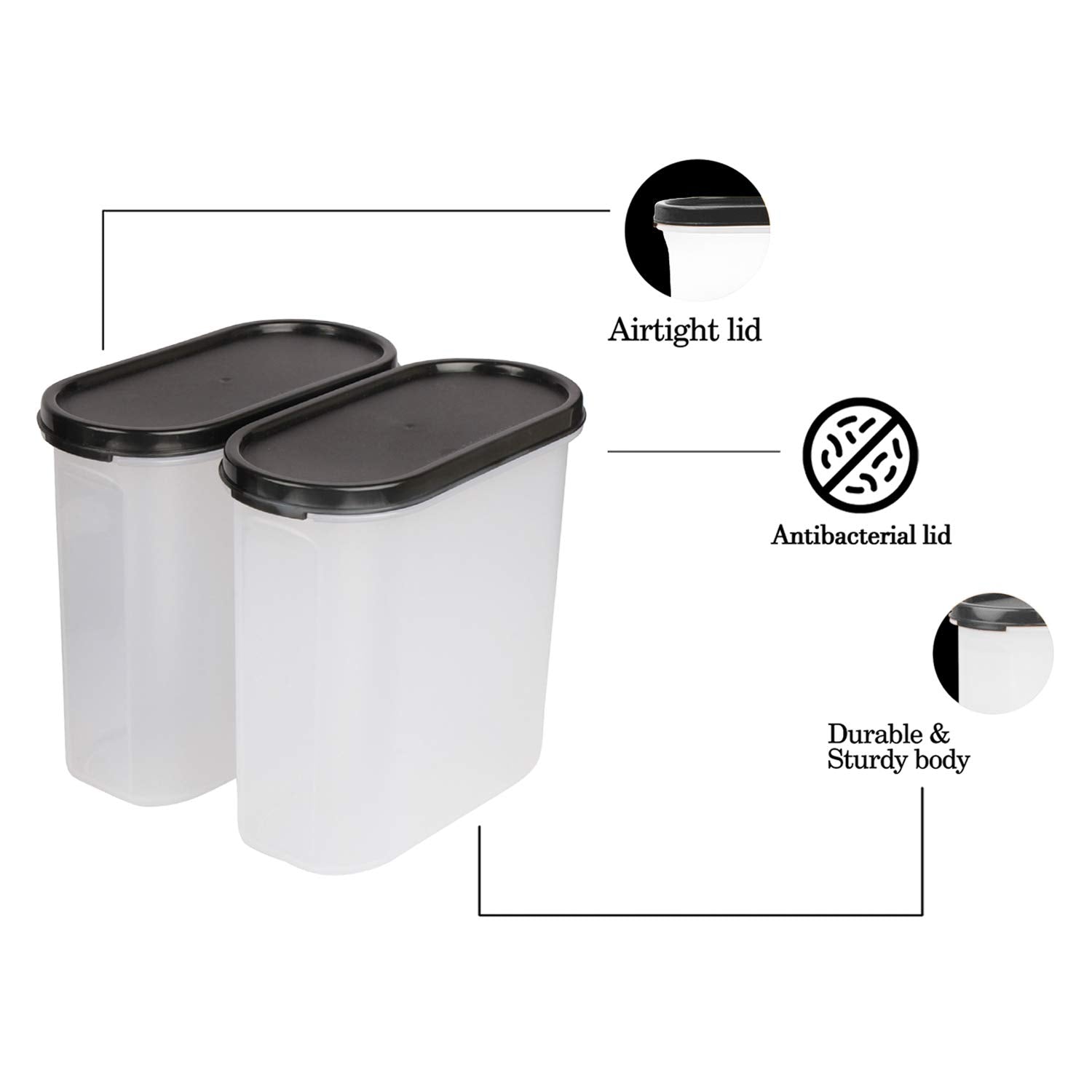 Cutting EDGE Anti Microbial Seal, Anti Bacterial Protection Storage Containers Set Oval, Modular Kitchen, for Flour, Cereals, Snacks, Stackable, BPA Free, Modular