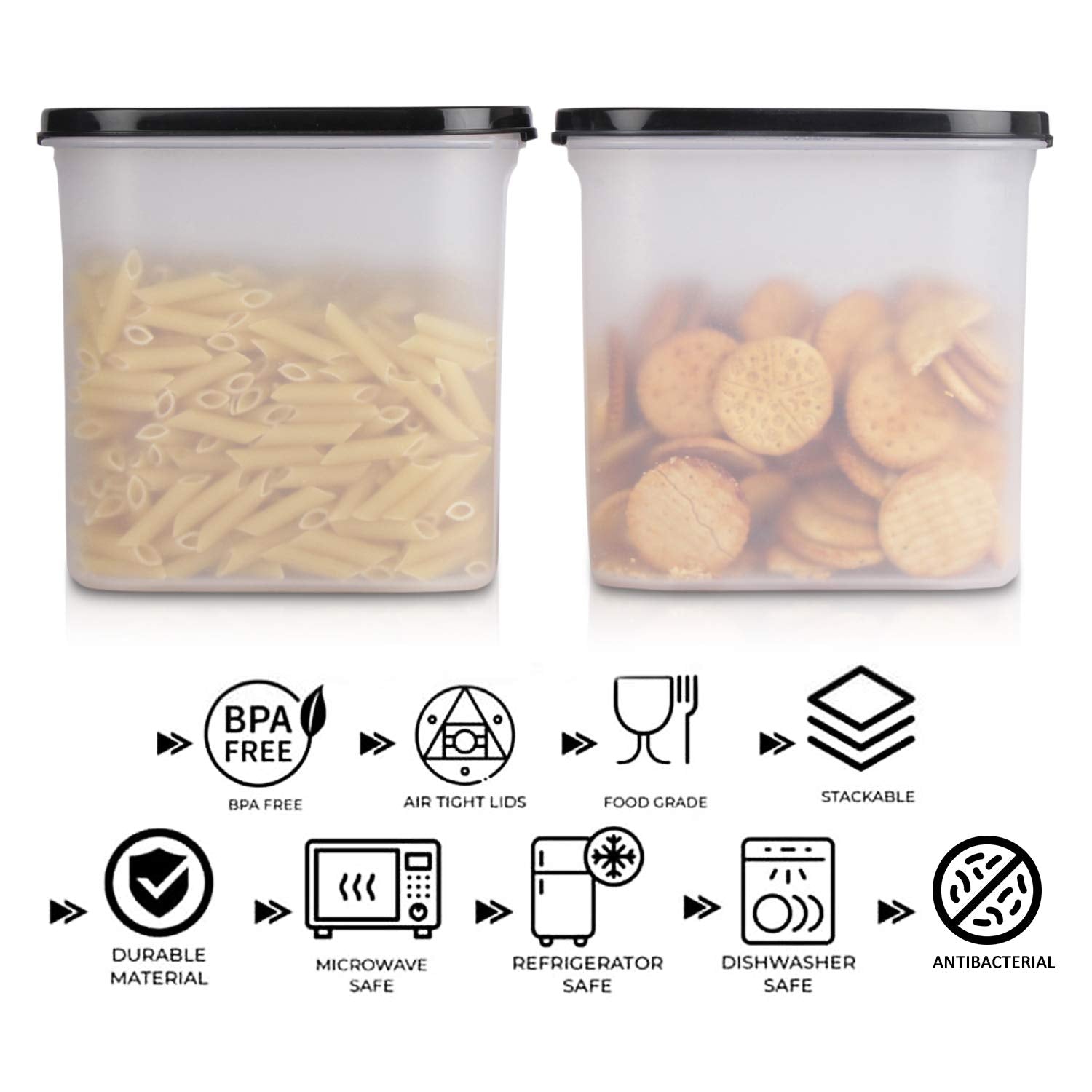 Cutting EDGE Anti Microbial Seal, Anti Bacterial Protection Storage Containers Set Oval, Modular Kitchen, for Flour, Cereals, Snacks, Stackable, BPA Free, Modular