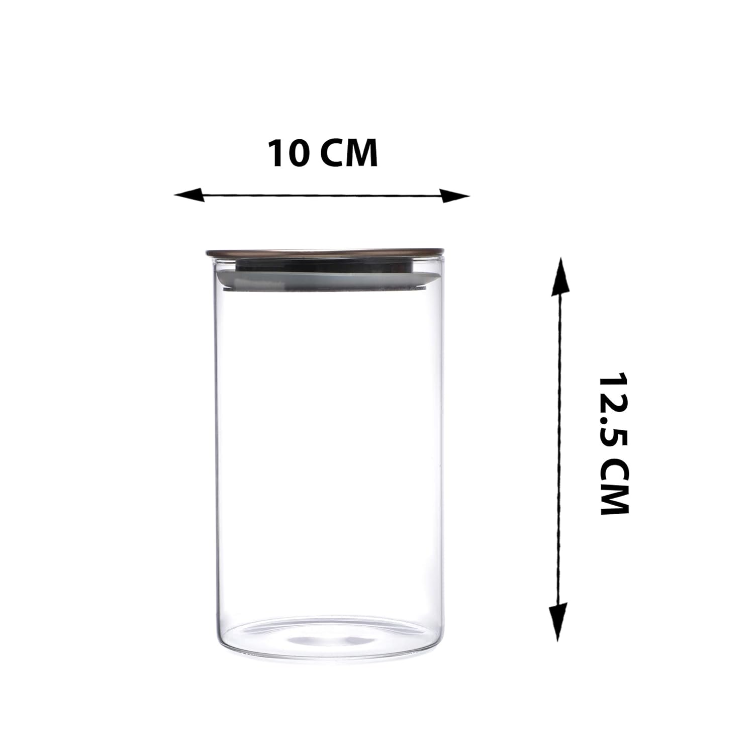 Cutting EDGE Borosilicate Round Glass Jar for Kitchen, Dry Fruits, Snacks, Storage with Metallic Lid with Silicone Sealant Ring Inside