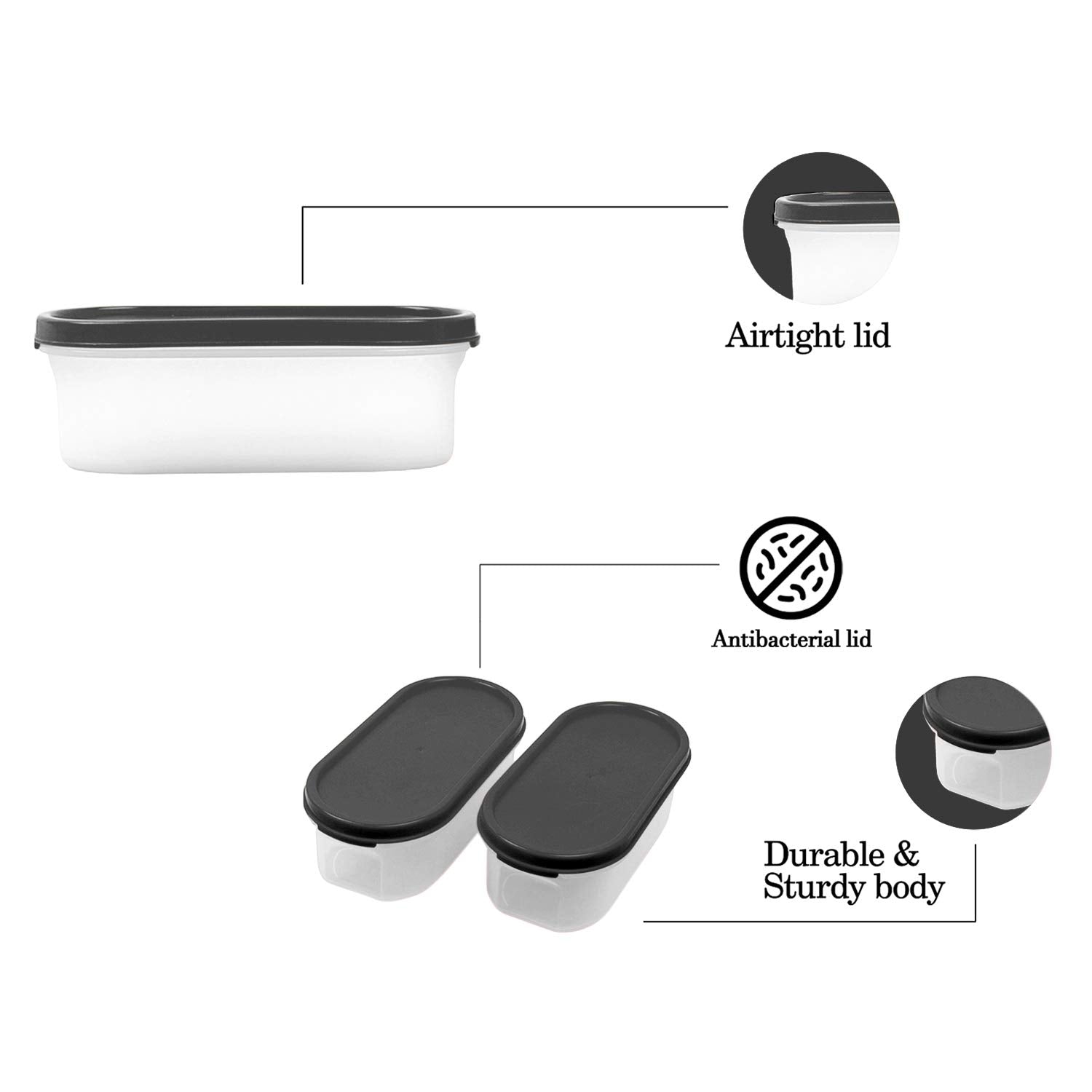 Cutting EDGE Anti Microbial Seal, Anti Bacterial Protection Storage Containers Set Oval, Modular Kitchen, for Flour, Cereals, Snacks, Stackable, BPA Free, Modular