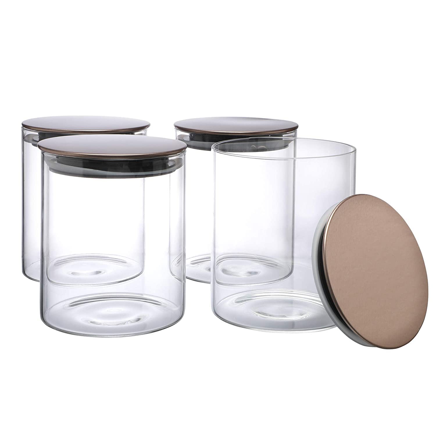 Cutting EDGE Borosilicate Round Glass Jar for Kitchen, Dry Fruits, Snacks, Storage with Metallic Lid with Silicone Sealant Ring Inside