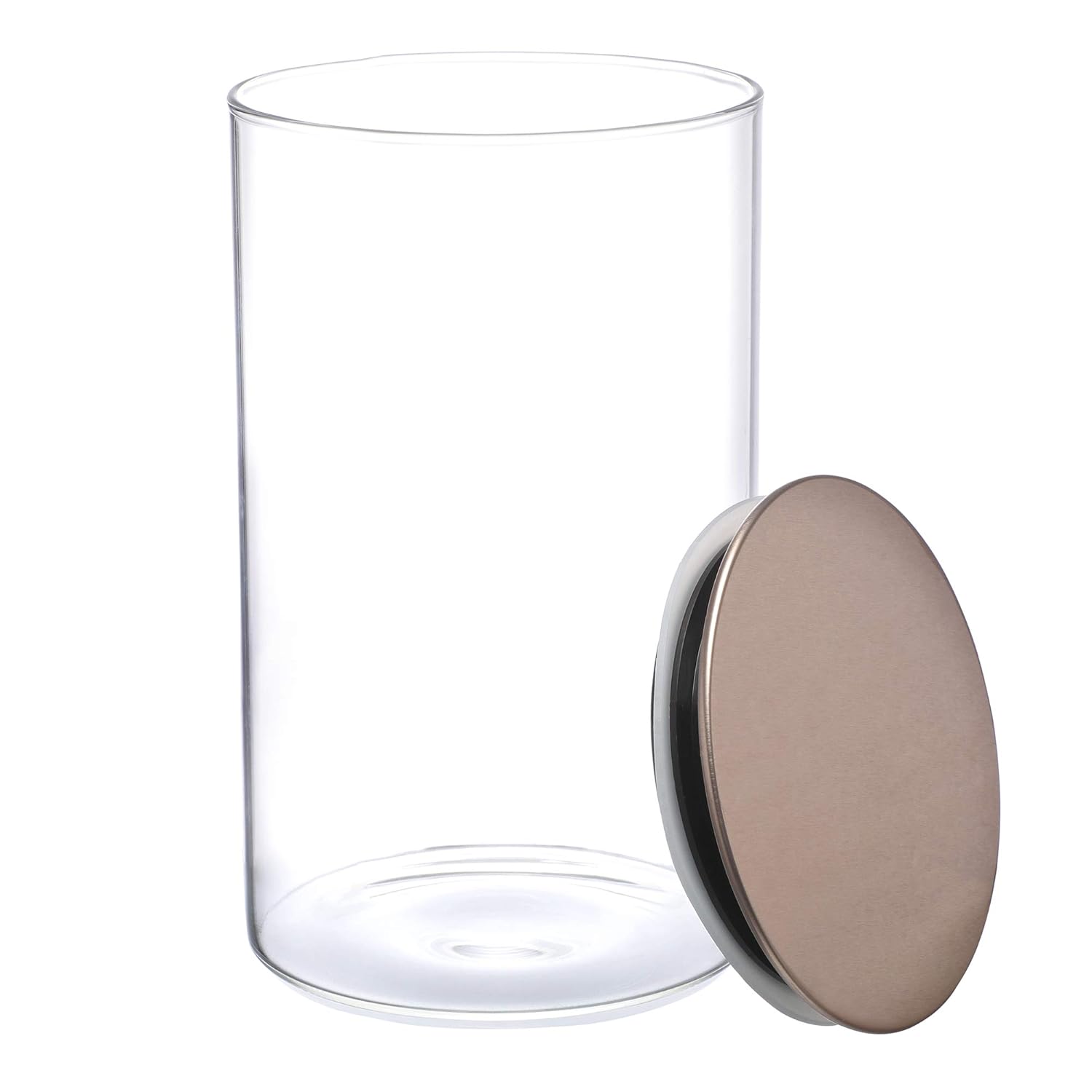 Cutting EDGE Borosilicate Round Glass Jar for Kitchen, Dry Fruits, Snacks, Storage with Metallic Lid with Silicone Sealant Ring Inside