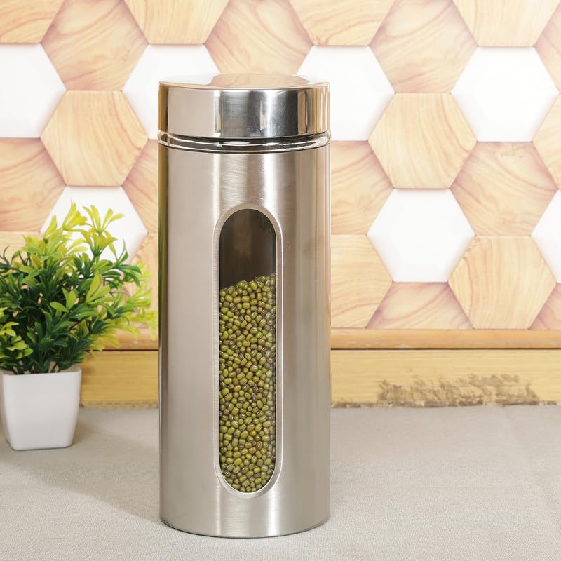 Cutting EDGE Oval Glass Window - Steel Jacketed Glass Jars for Dal, Dry Fruits, Spices and other Kitchen Storage
