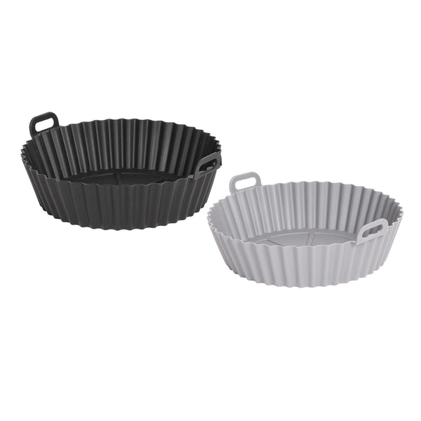 Cutting EDGE Silicone Air Fryer Basket | Non Stick & Reusable Baking Tray | Round Liners with Ear Handles, Heat Resistant Oven Cooking Accessories (Set of 2)