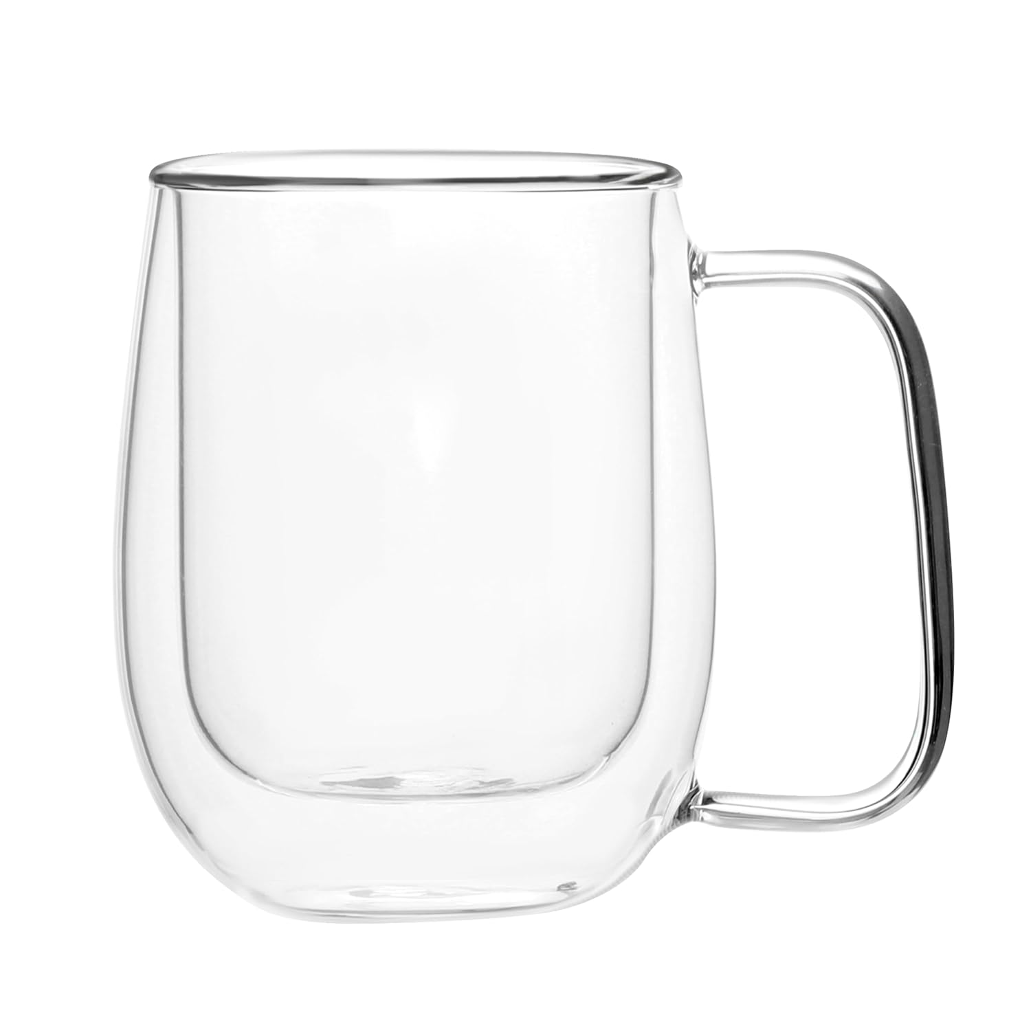 Cutting EDGE Iris Double Wall Heat Resistant Borosilicate Clear Tea Coffee Cup with Handle Glass Coffee Mug