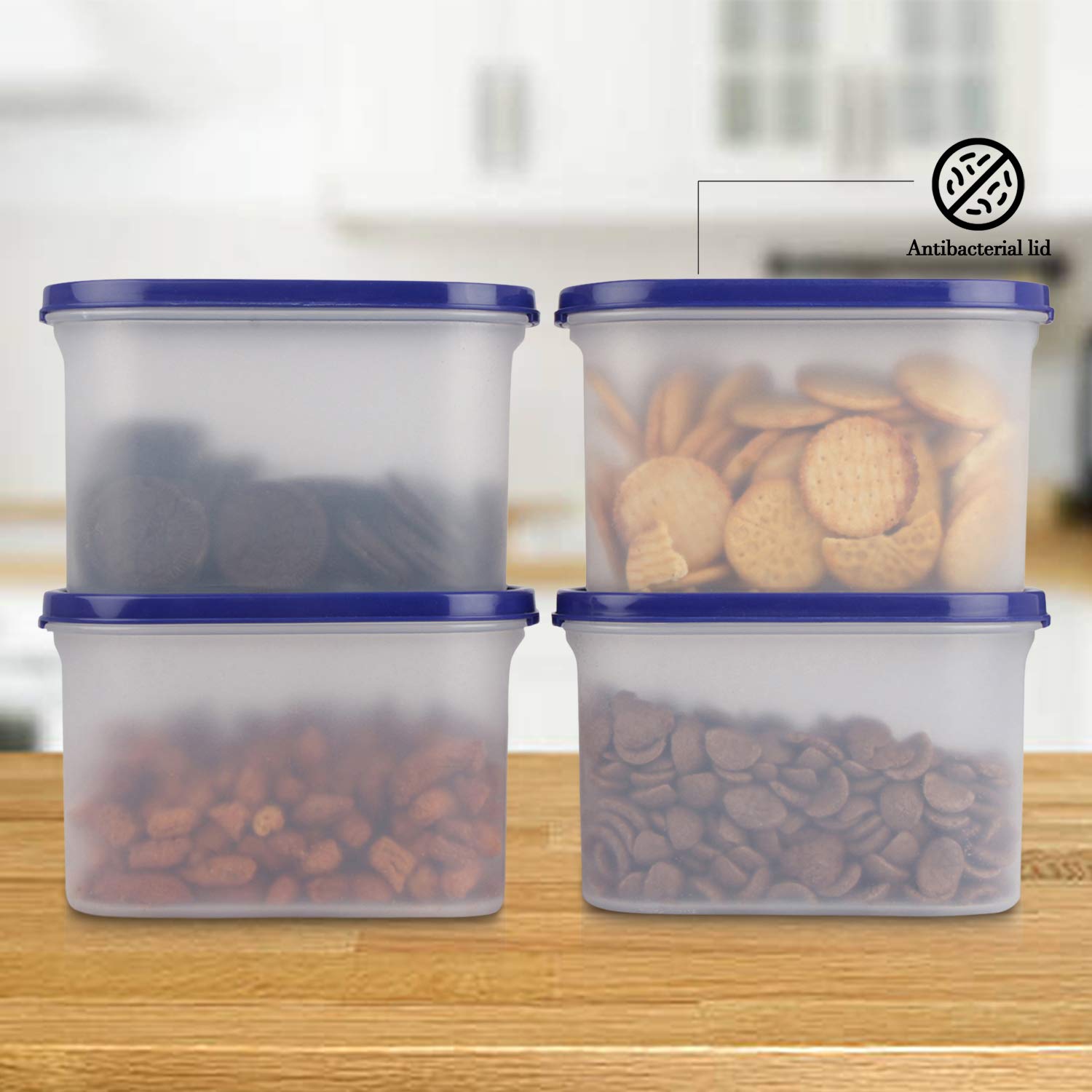 Cutting EDGE Anti Microbial Seal, Anti Bacterial Protection Storage Containers Set Oval, Modular Kitchen, for Flour, Cereals, Snacks, Stackable, BPA Free, Modular