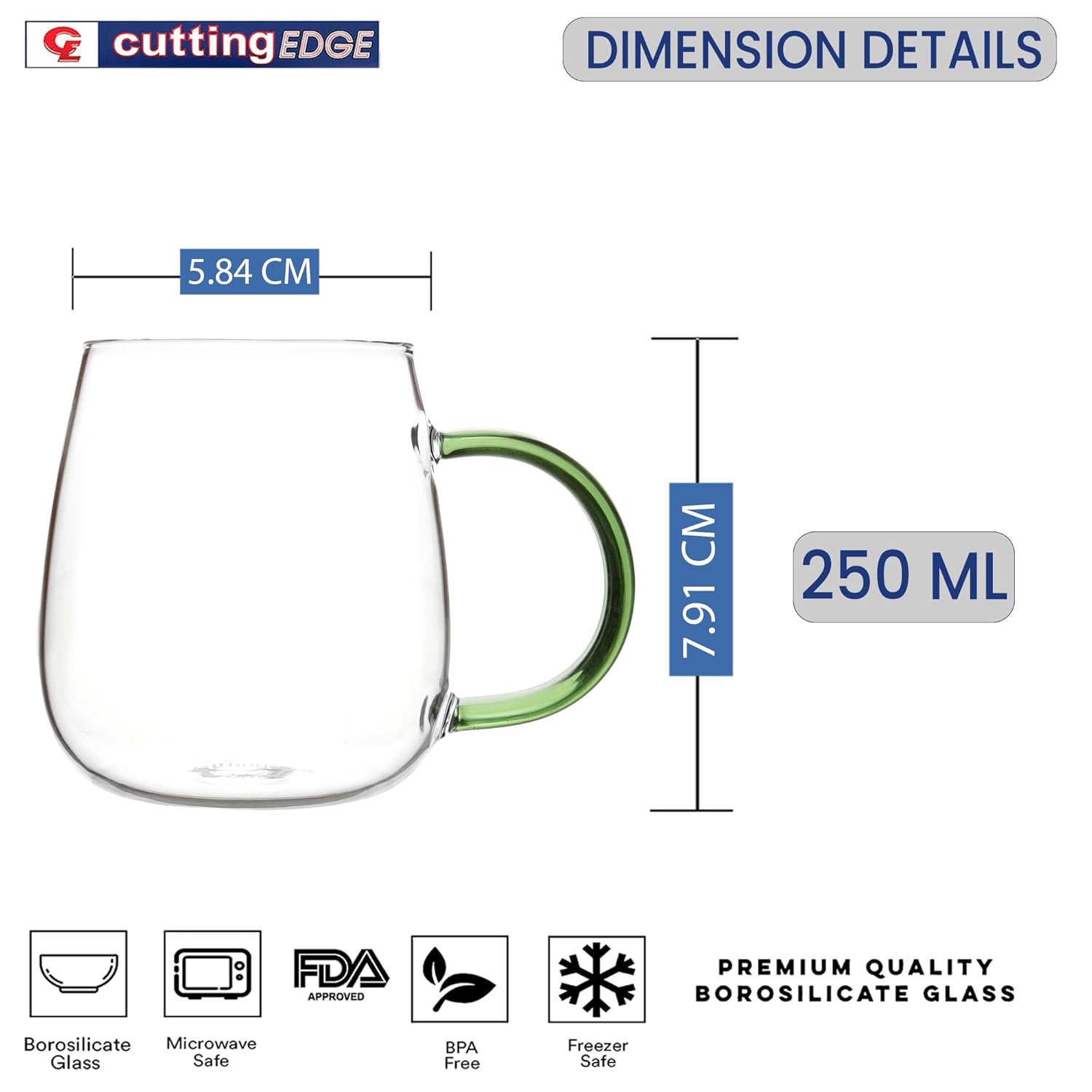 Crystal Clear, Microwave Safe for Regular Use, Serving Hot Latte Coffee, Cappuccino, Milk, Green & Black Tea