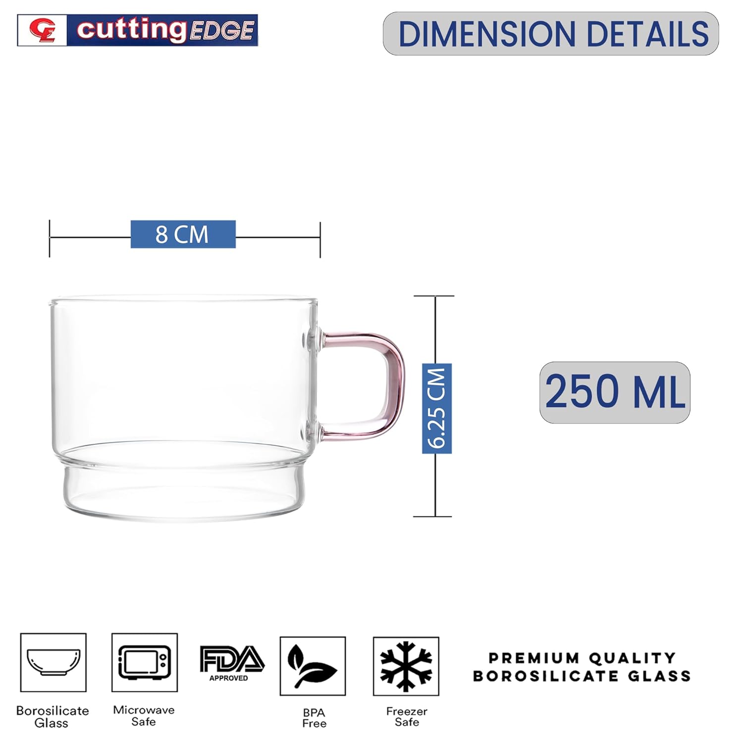 Crystal Clear, Microwave Safe for Regular Use, Serving Hot Latte Coffee, Cappuccino, Milk, Green & Black Tea