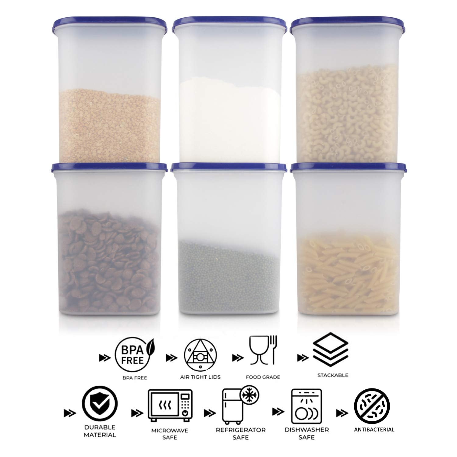 Cutting EDGE Anti Microbial Seal, Anti Bacterial Protection Storage Containers Set Oval, Modular Kitchen, for Flour, Cereals, Snacks, Stackable, BPA Free, Modular