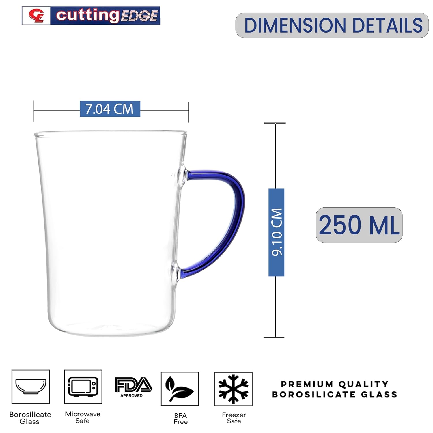 Crystal Clear, Microwave Safe for Regular Use, Serving Hot Latte Coffee, Cappuccino, Milk, Green & Black Tea