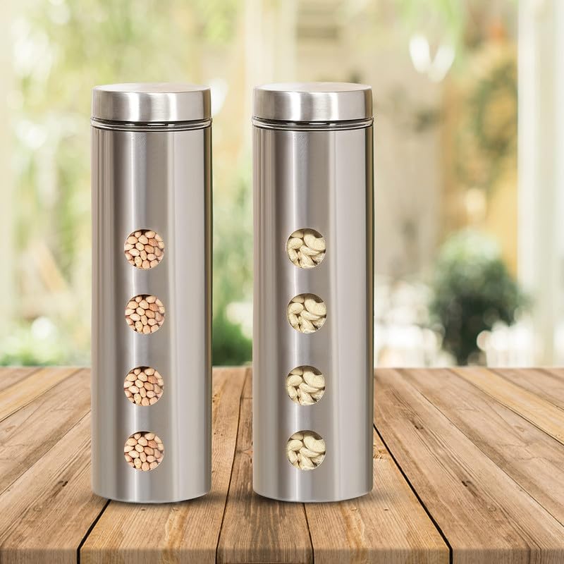Cutting EDGE Drip Window - Steel Jacketed Glass Jars for Dal, Dry, Spices, Fruits, Kitchen Storage Container