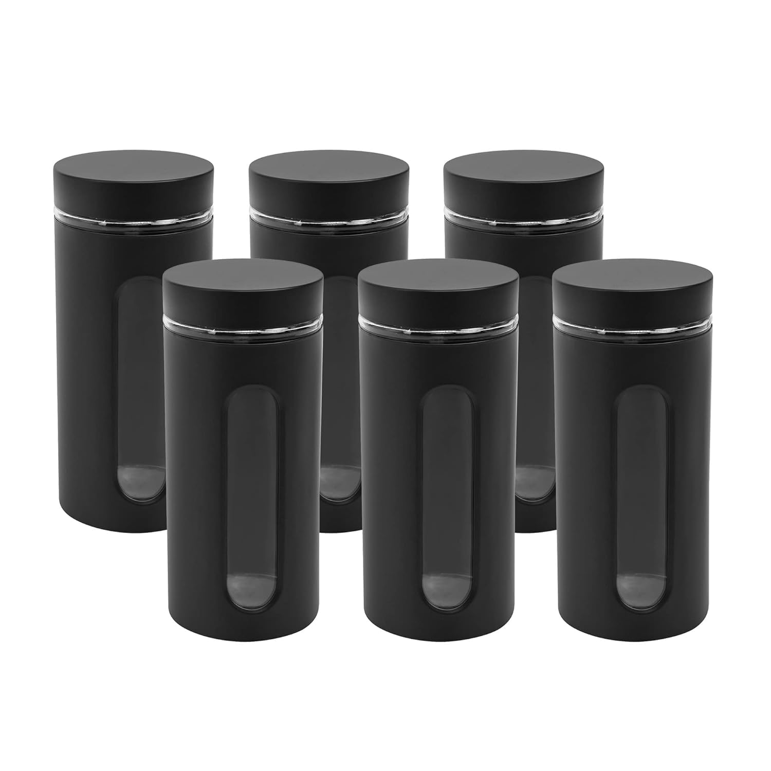 Cutting EDGE Oval Window - Powdered Black Finish Glass Jars for Dal,Dry Fruits,Spices and other Kitchen Storage