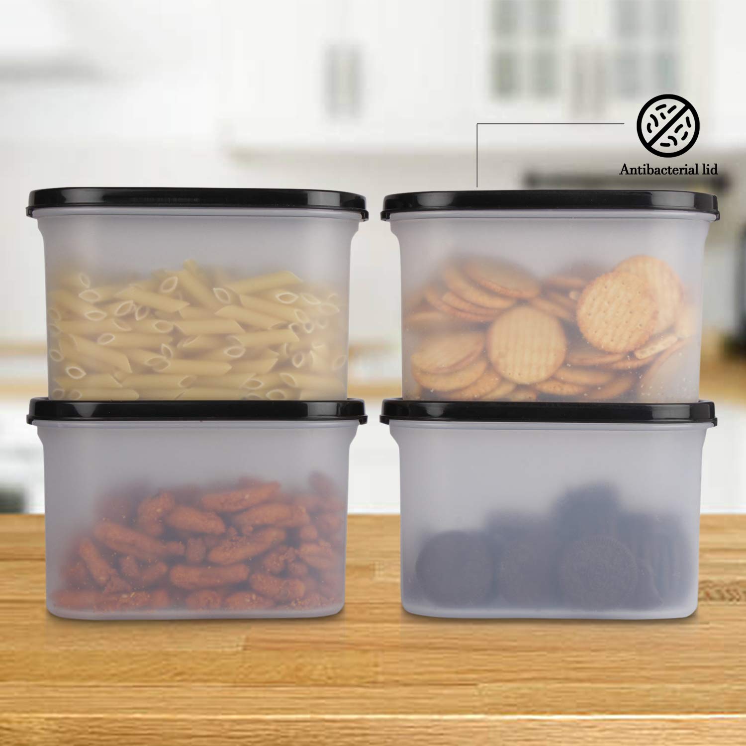 Cutting EDGE Anti Microbial Seal, Anti Bacterial Protection Storage Containers Set Oval, Modular Kitchen, for Flour, Cereals, Snacks, Stackable, BPA Free, Modular