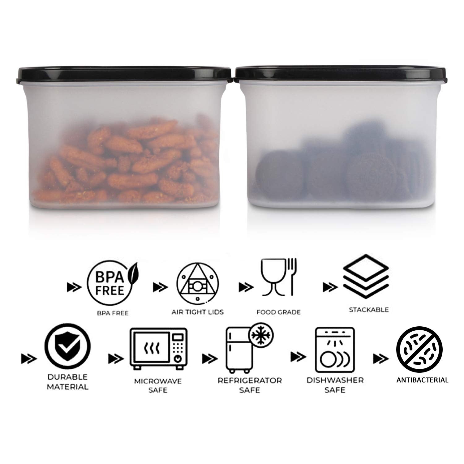 Cutting EDGE Anti Microbial Seal, Anti Bacterial Protection Storage Containers Set Oval, Modular Kitchen, for Flour, Cereals, Snacks, Stackable, BPA Free, Modular