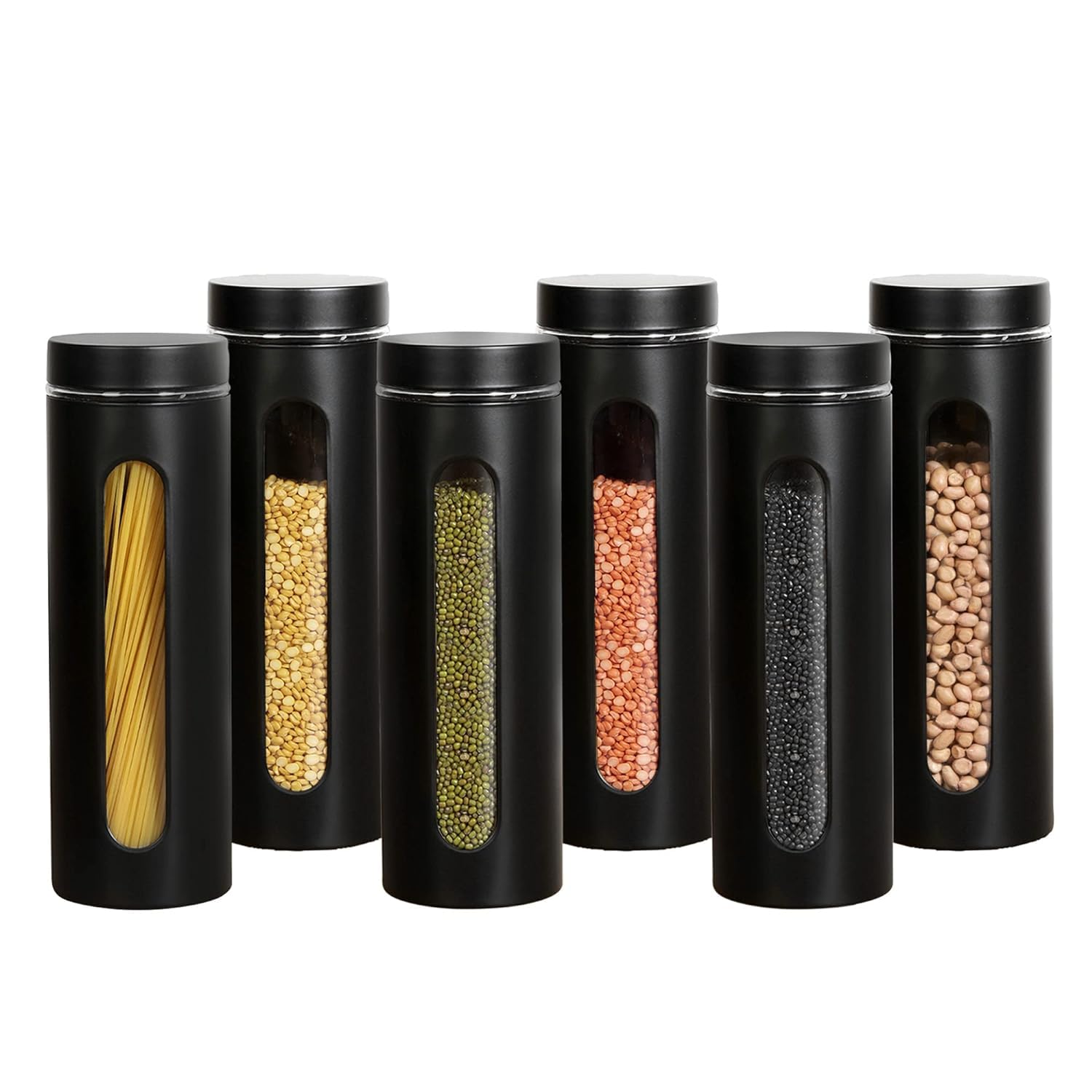 Cutting EDGE Oval Window - Powdered Black Finish Glass Jars for Dal,Dry Fruits,Spices and other Kitchen Storage
