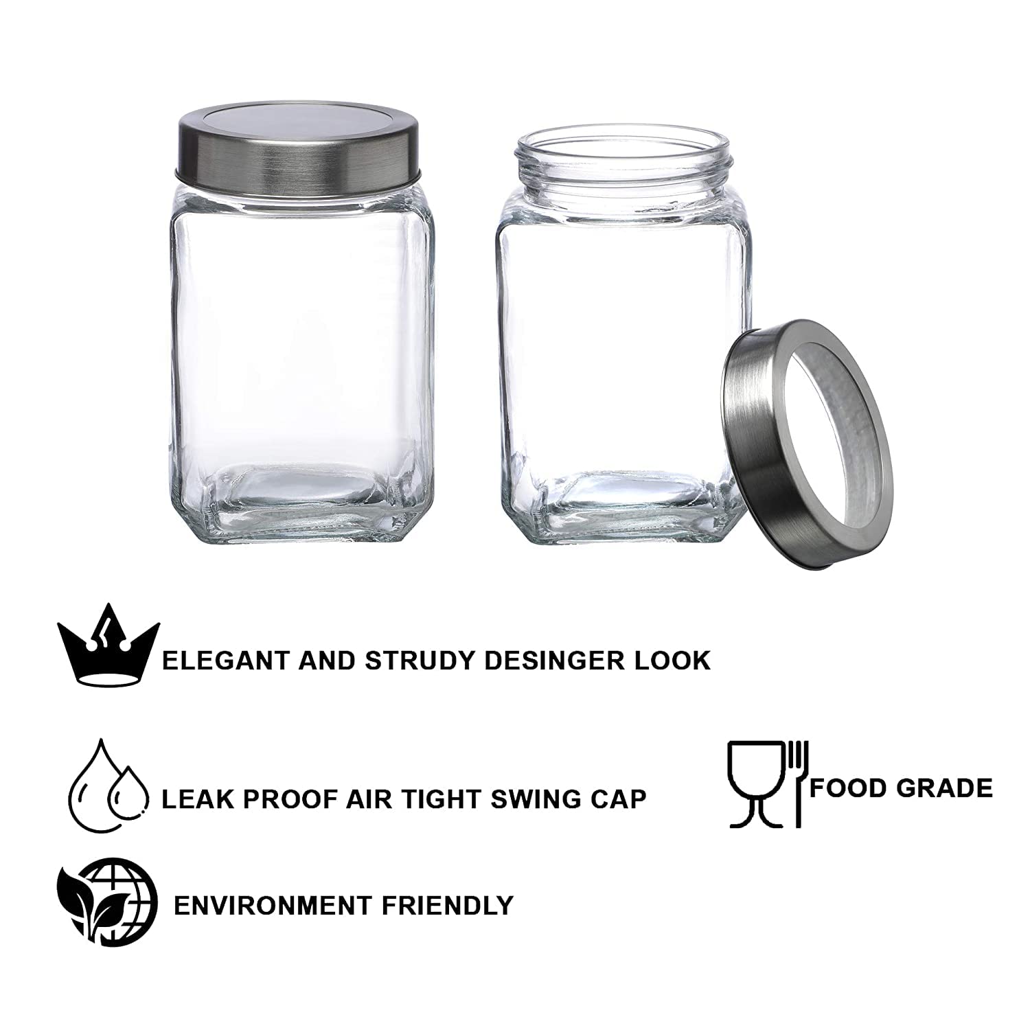 Cutting EDGE Glass Jar Transparent Barni for Kitchen, Aachar Pickle, Dal, Dry Fruits, Masala, Spices, Grocery, Grains Storage Container with Silver See-Through Cap