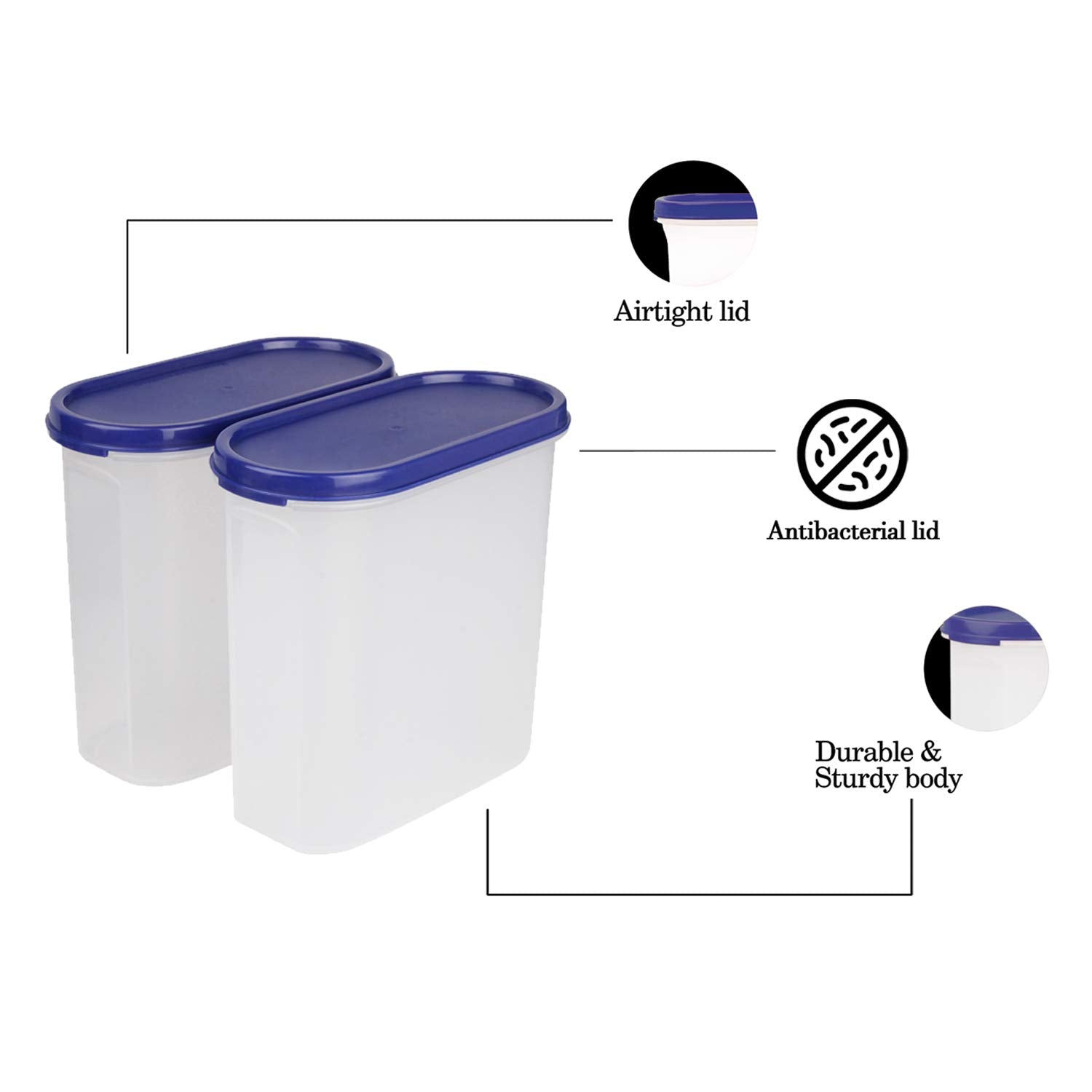 Cutting EDGE Anti Microbial Seal, Anti Bacterial Protection Storage Containers Set Oval, Modular Kitchen, for Flour, Cereals, Snacks, Stackable, BPA Free, Modular