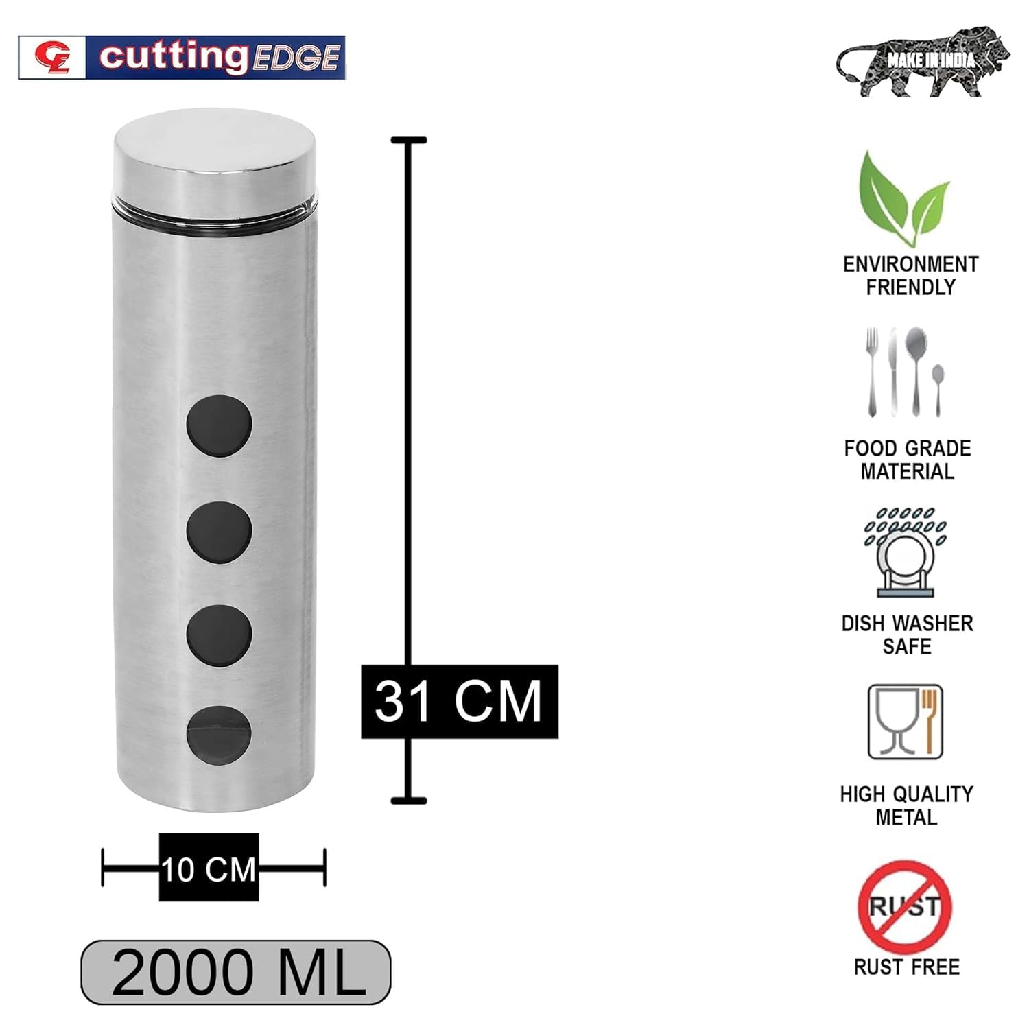 Cutting EDGE Drip Window - Steel Jacketed Glass Jars for Dal, Dry, Spices, Fruits, Kitchen Storage Container