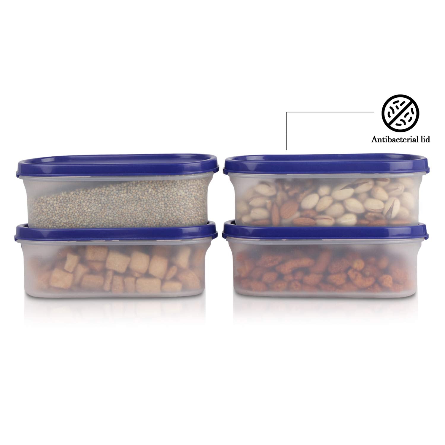 Cutting EDGE Anti Microbial Seal, Anti Bacterial Protection Storage Containers Set Oval, Modular Kitchen, for Flour, Cereals, Snacks, Stackable, BPA Free, Modular