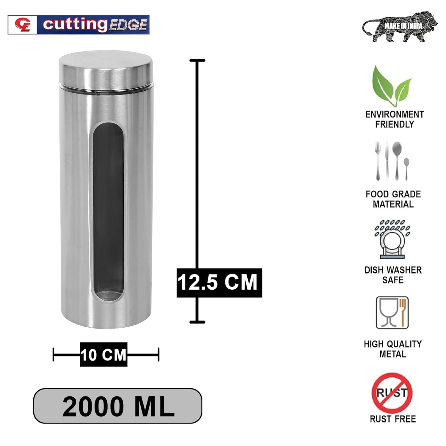 Cutting EDGE Oval Glass Window - Steel Jacketed Glass Jars for Dal, Dry Fruits, Spices and other Kitchen Storage
