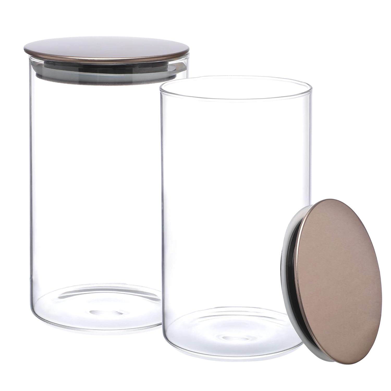 Cutting EDGE Borosilicate Round Glass Jar for Kitchen, Dry Fruits, Snacks, Storage with Metallic Lid with Silicone Sealant Ring Inside