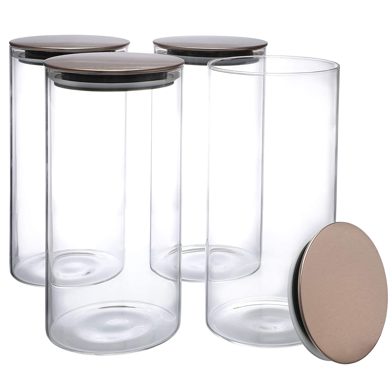 Cutting EDGE Borosilicate Round Glass Jar for Kitchen, Dry Fruits, Snacks, Storage with Metallic Lid with Silicone Sealant Ring Inside