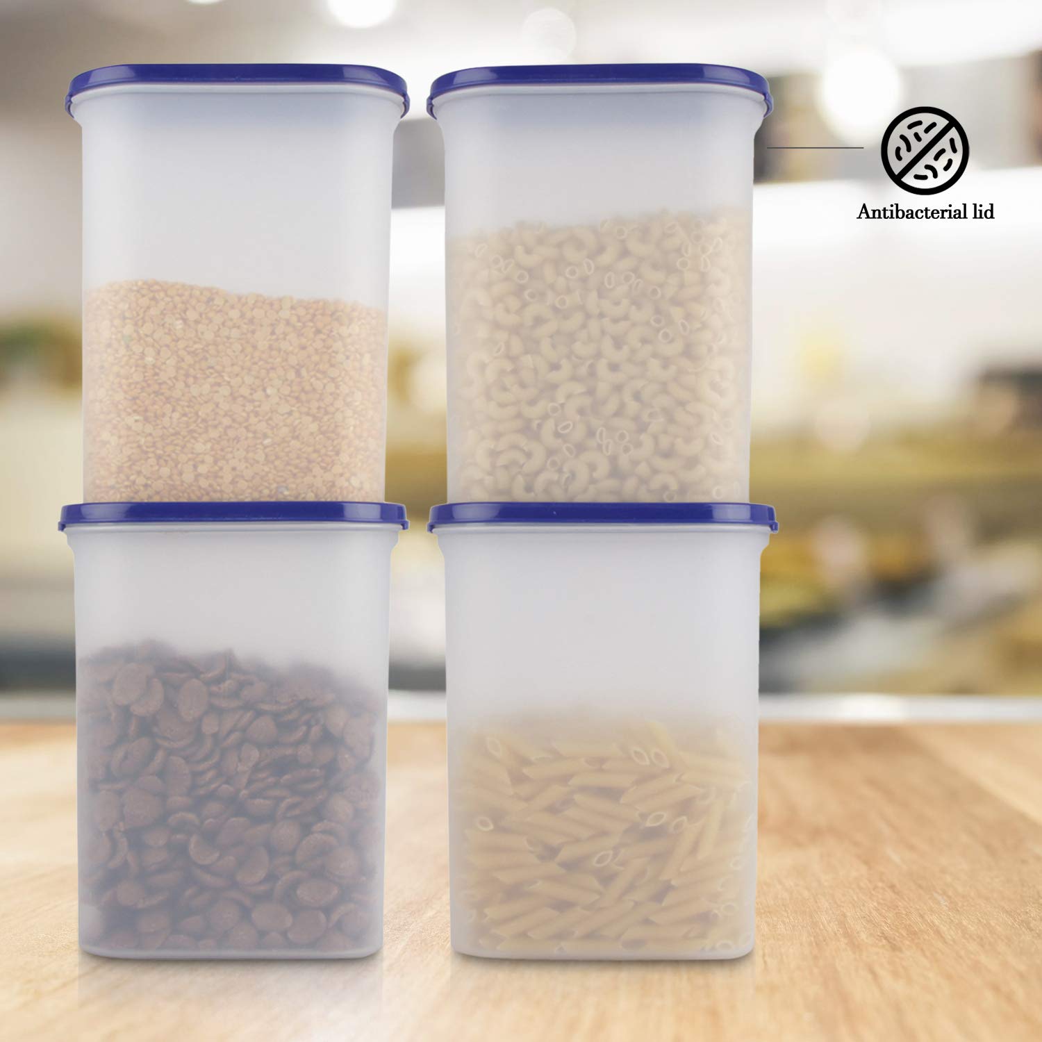 Cutting EDGE Anti Microbial Seal, Anti Bacterial Protection Storage Containers Set Oval, Modular Kitchen, for Flour, Cereals, Snacks, Stackable, BPA Free, Modular