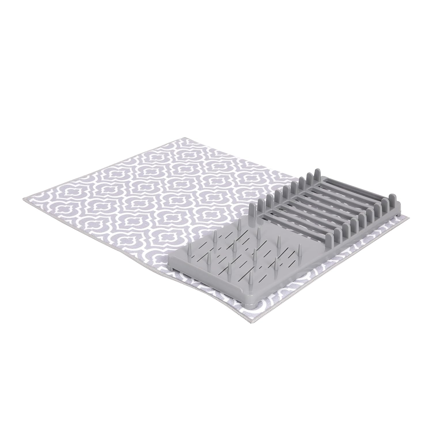 Cutting EDGE Dish Drying Rack with Black Microfiber Mat – Compact, Foldable & Lightweight Kitchen Rack for Sink or Counter – Pattern Design Mat Offers Fast Drying & Stylish Organization