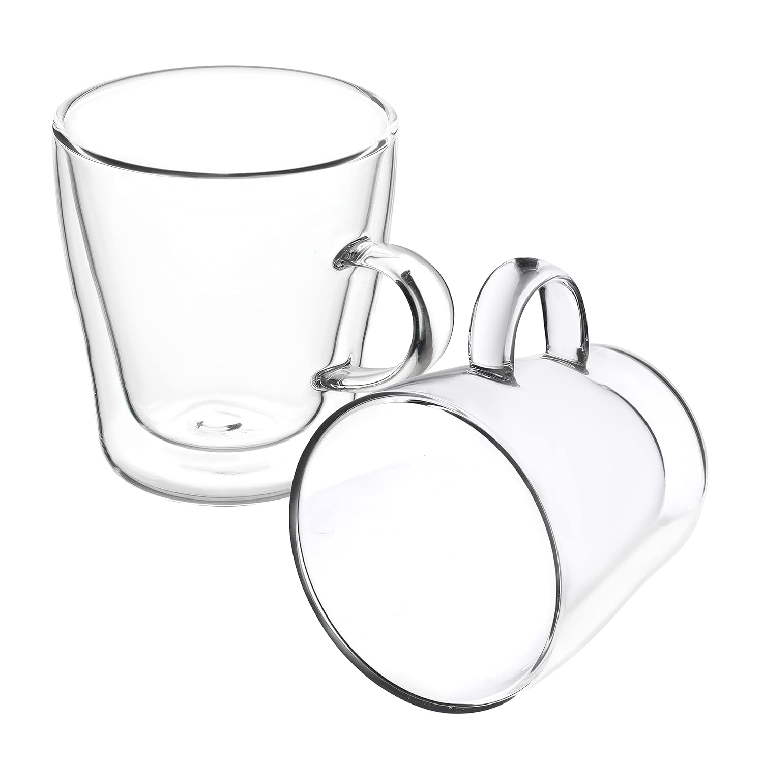 Cutting EDGE Iris Double Wall Heat Resistant Borosilicate Clear Tea Coffee Cup with Handle Glass Coffee Mug