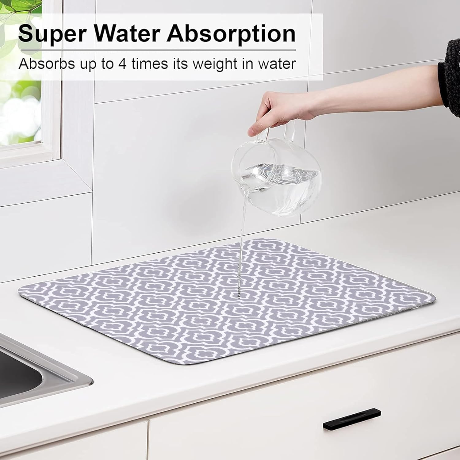 Cutting EDGE Microfiber Dish Drying Mat – Water Absorbent & Reversible for Kitchen Utensils, Counter Top, Sink