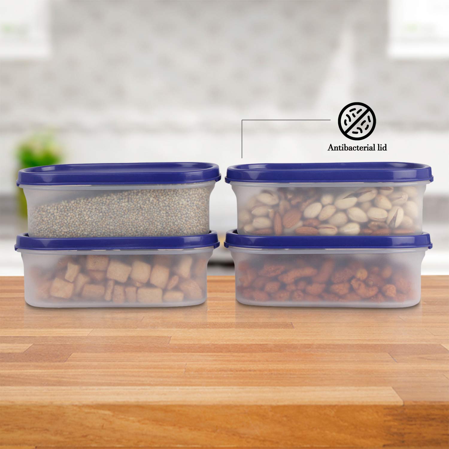 Cutting EDGE Anti Microbial Seal, Anti Bacterial Protection Storage Containers Set Oval, Modular Kitchen, for Flour, Cereals, Snacks, Stackable, BPA Free, Modular