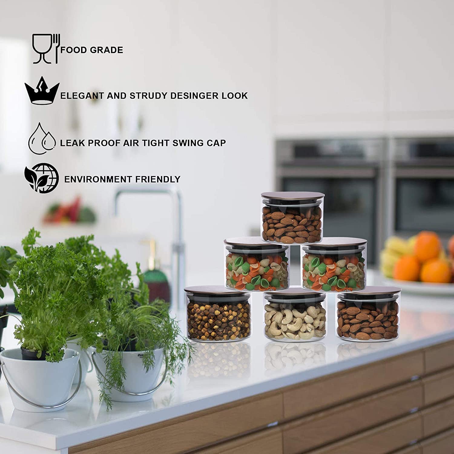 Cutting EDGE Borosilicate Round Glass Jar for Kitchen, Dry Fruits, Snacks, Storage with Metallic Lid with Silicone Sealant Ring Inside