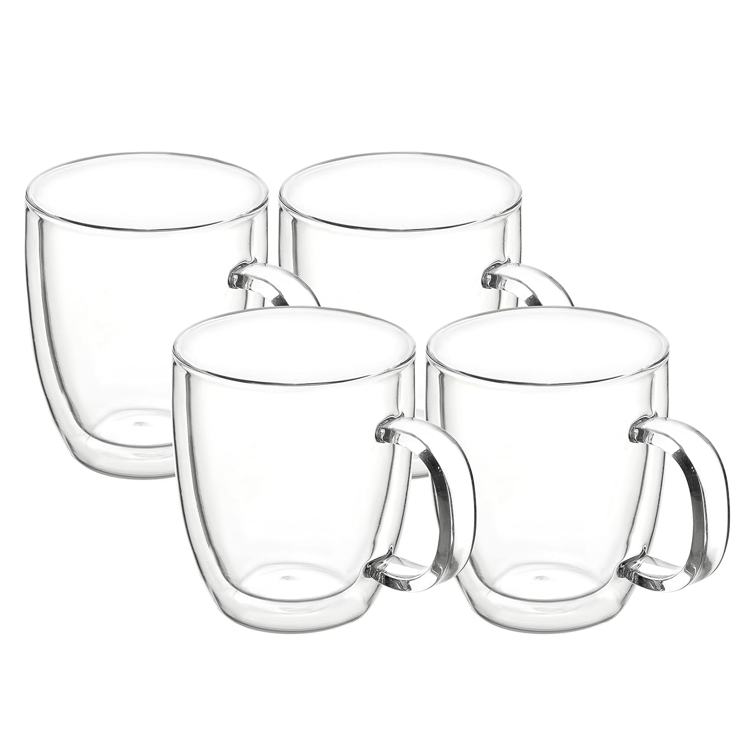 Cutting EDGE Iris Double Wall Heat Resistant Borosilicate Clear Tea Coffee Cup with Handle Glass Coffee Mug