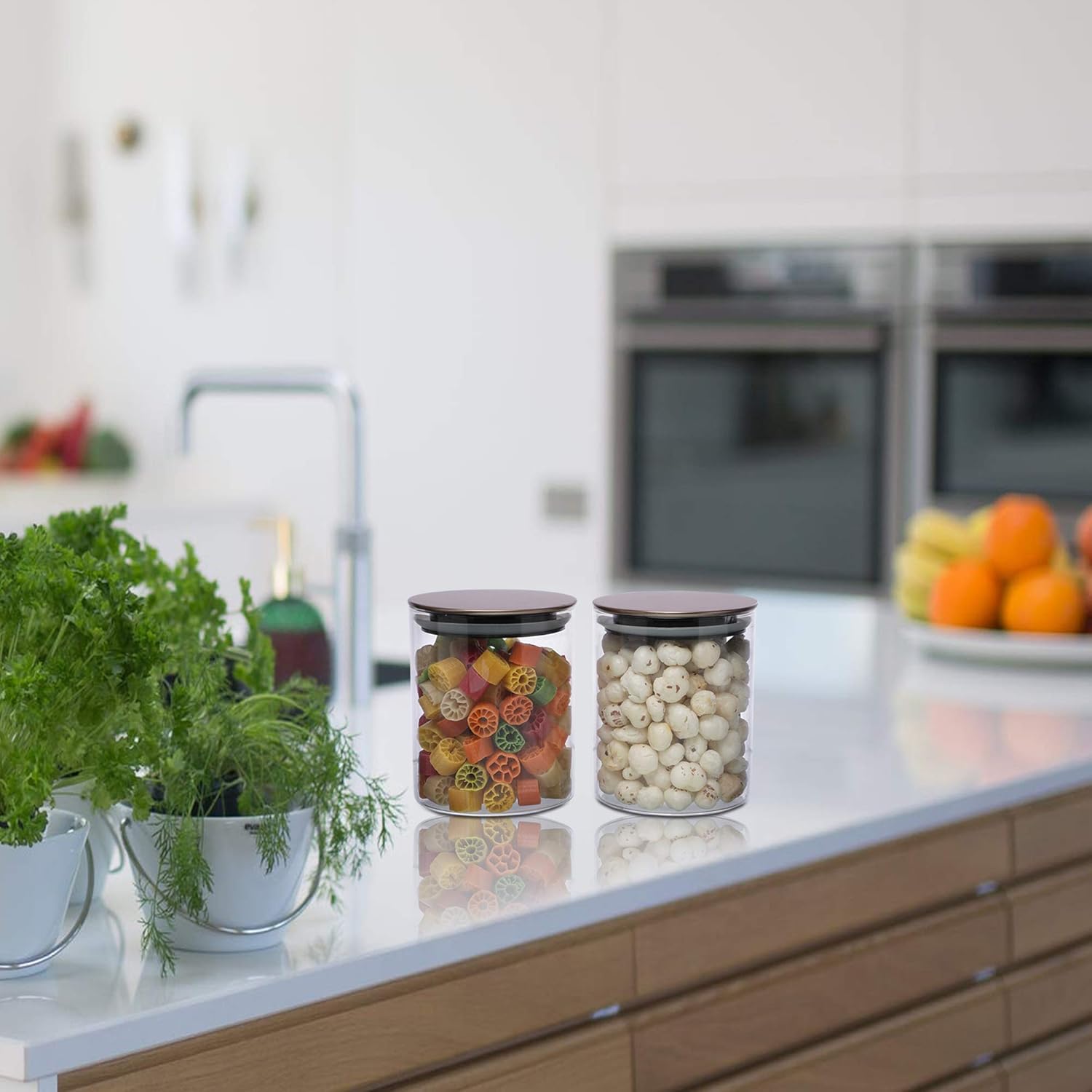 Cutting EDGE Borosilicate Round Glass Jar for Kitchen, Dry Fruits, Snacks, Storage with Metallic Lid with Silicone Sealant Ring Inside