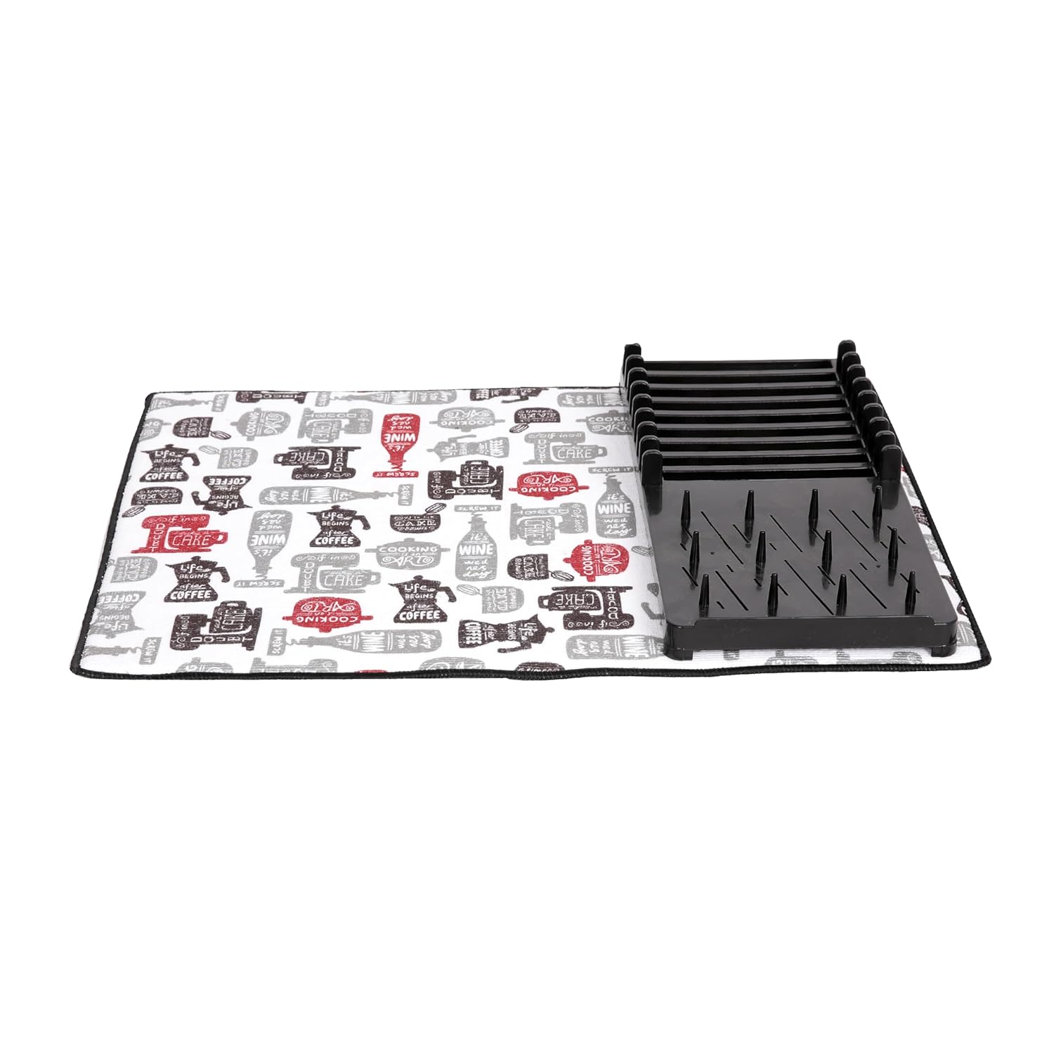 Cutting EDGE Dish Drying Rack with Black Microfiber Mat – Compact, Foldable & Lightweight Kitchen Rack for Sink or Counter – Pattern Design Mat Offers Fast Drying & Stylish Organization