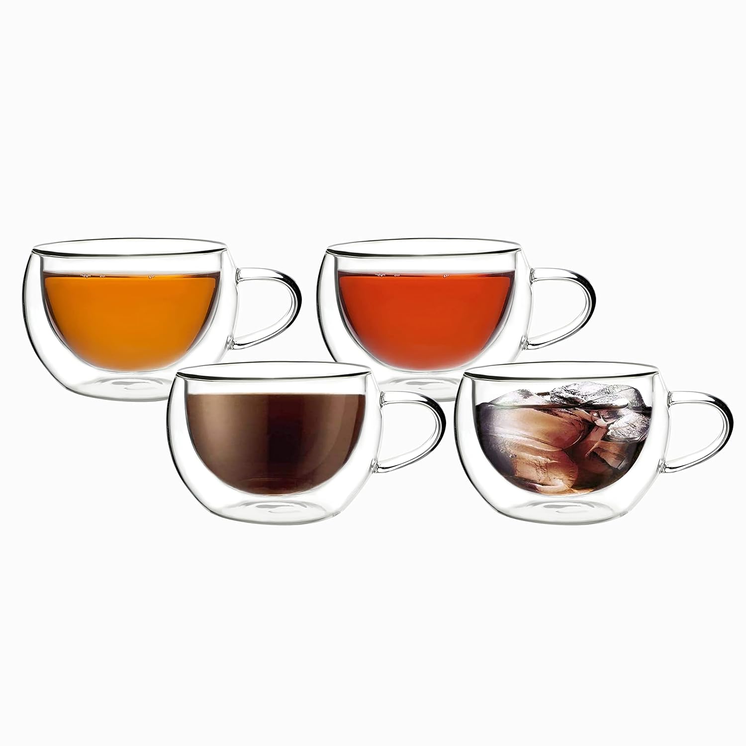 Cutting EDGE Iris Double Wall Heat Resistant Borosilicate Clear Tea Coffee Cup with Handle Glass Coffee Mug