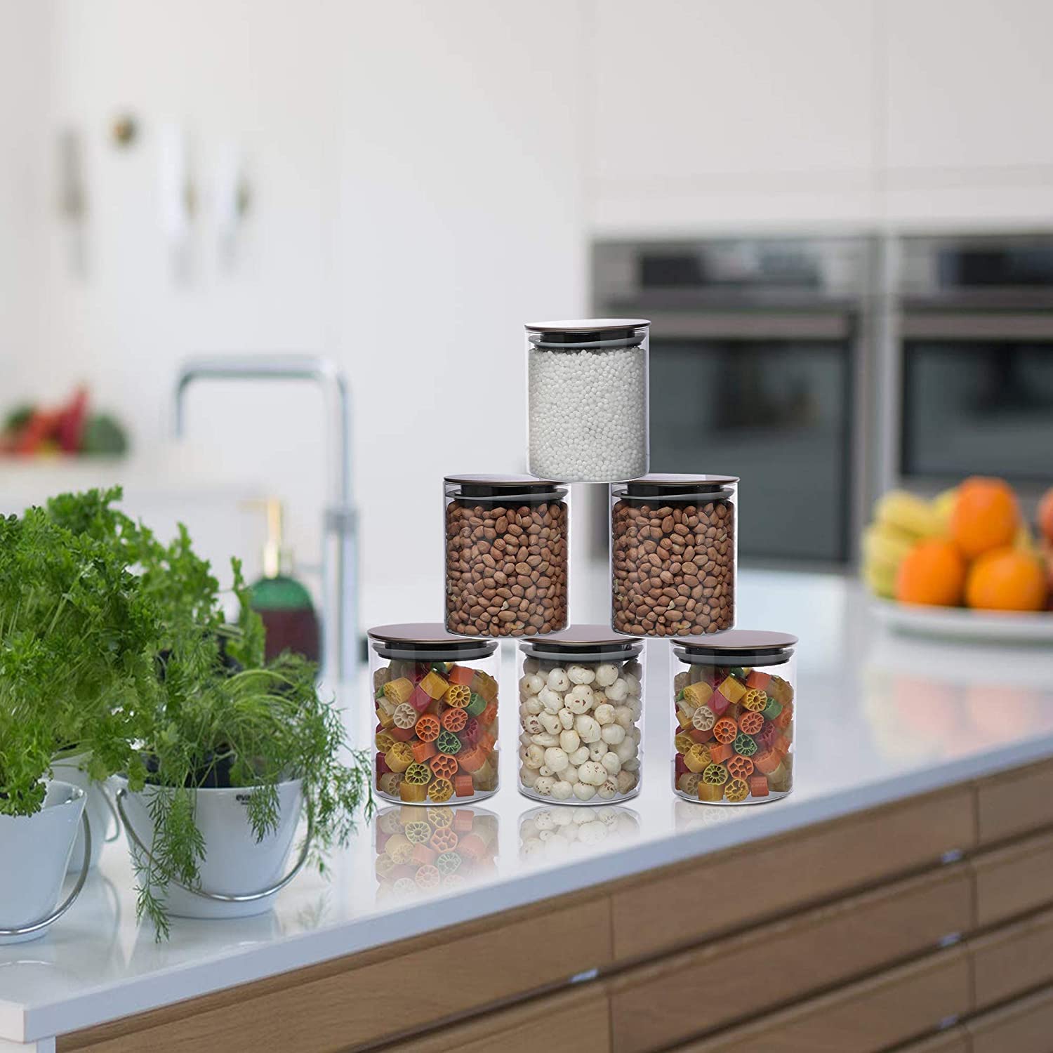Cutting EDGE Borosilicate Round Glass Jar for Kitchen, Dry Fruits, Snacks, Storage with Metallic Lid with Silicone Sealant Ring Inside