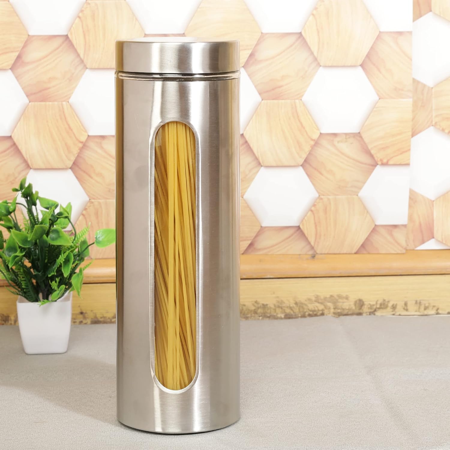 Cutting EDGE Oval Glass Window - Steel Jacketed Glass Jars for Dal, Dry Fruits, Spices and other Kitchen Storage