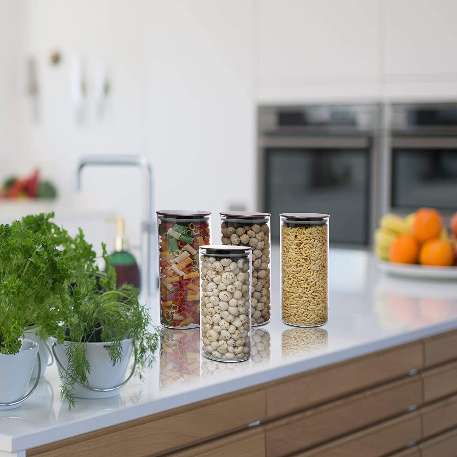 Cutting EDGE Borosilicate Round Glass Jar for Kitchen, Dry Fruits, Snacks, Storage with Metallic Lid with Silicone Sealant Ring Inside