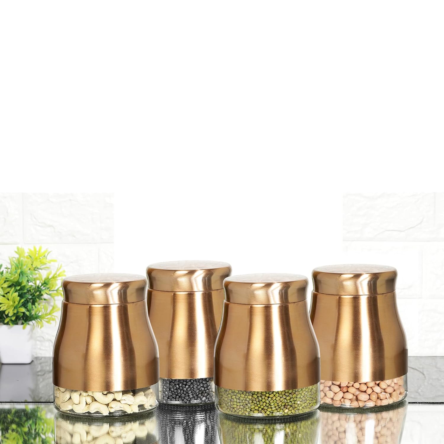 Cutting EDGE Rose Gold Finish - Bell Bottom Glass Jars for Sugar, Cereal,  Spices, Pulses and other Kitchen Storage