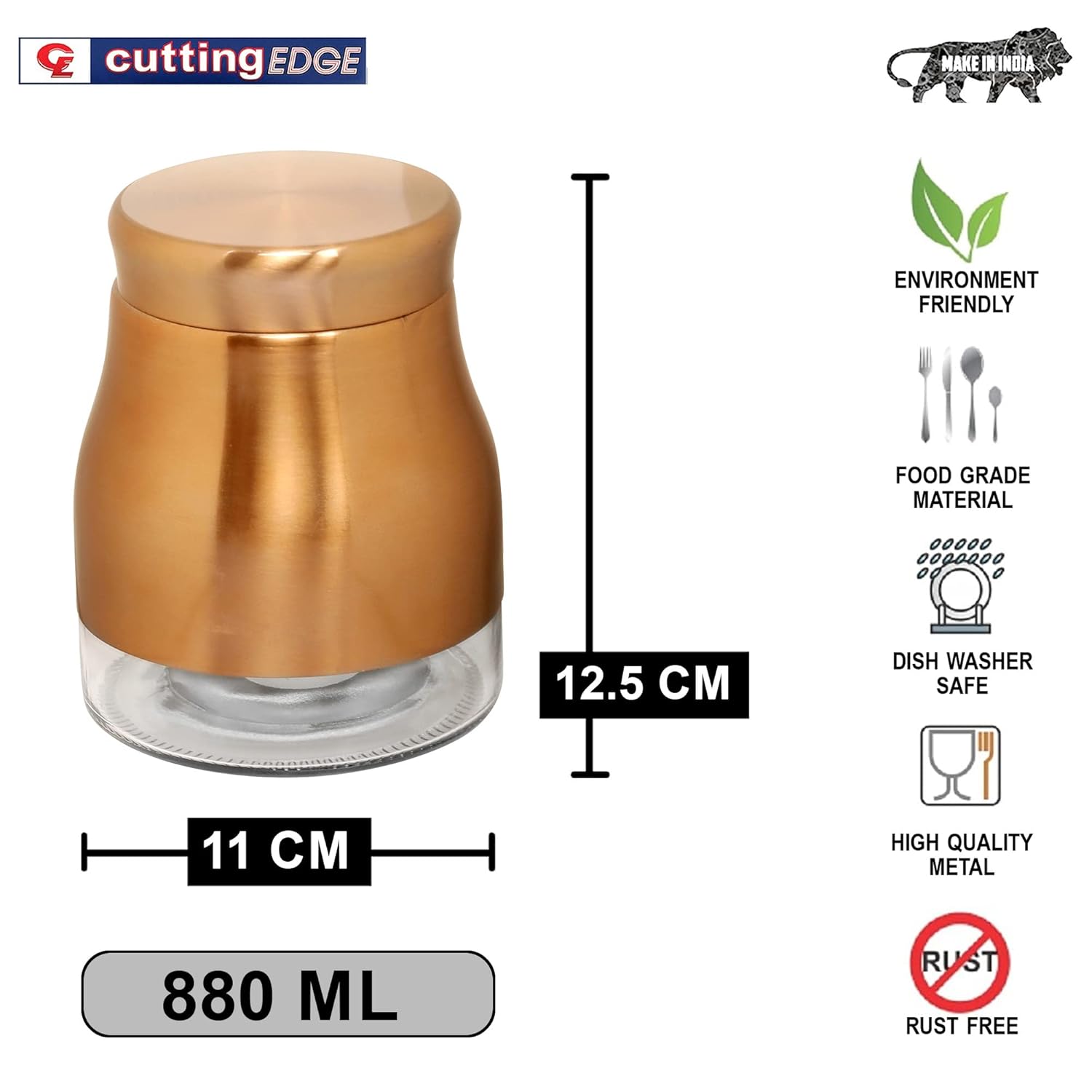 Cutting EDGE Rose Gold Finish - Bell Bottom Glass Jars for Sugar, Cereal,  Spices, Pulses and other Kitchen Storage